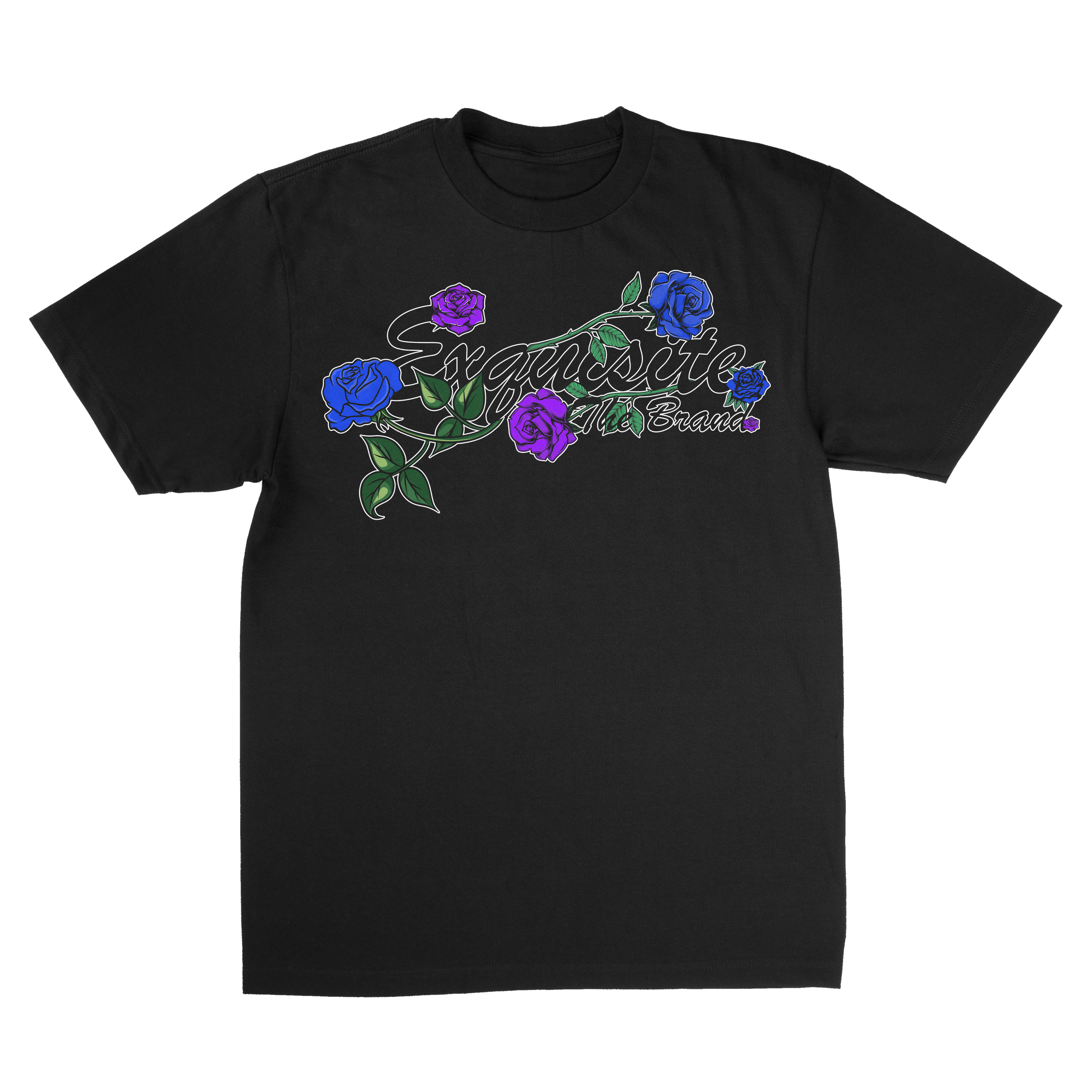 Exquisite Midnight Rose Vine Cotton-Polyester Blend Tees