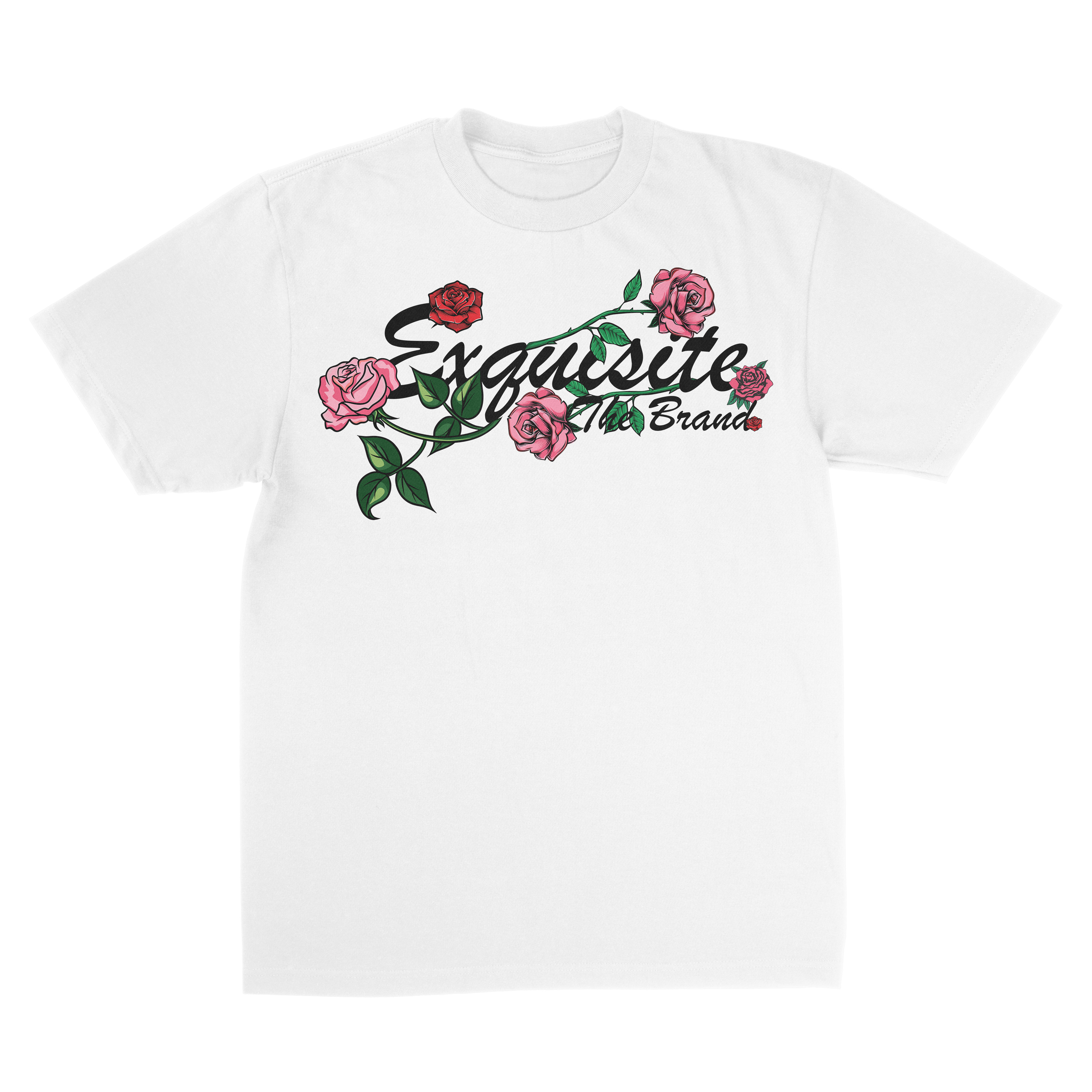 Exquisite White Midnight Rose Vine Cotton-Polyester Blend Tees