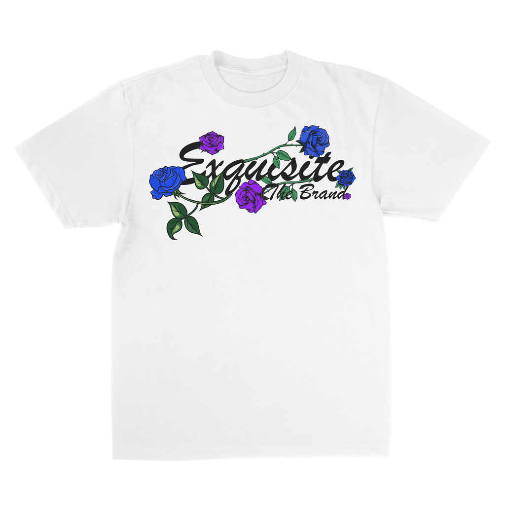 Exquisite White Midnight Rose Vine Cotton-Polyester Blend Tees