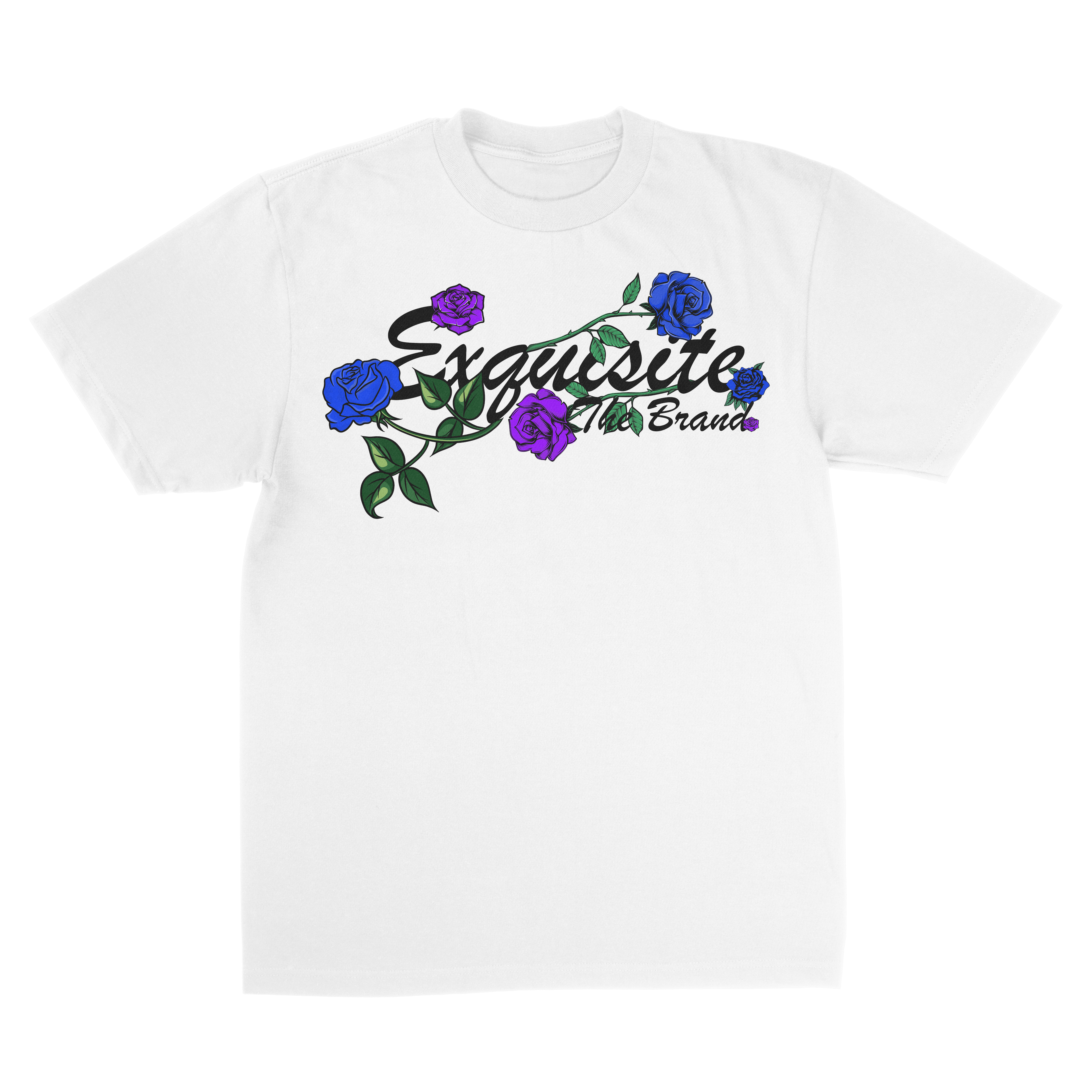 Exquisite White Midnight Rose Vine Cotton-Polyester Blend Tees