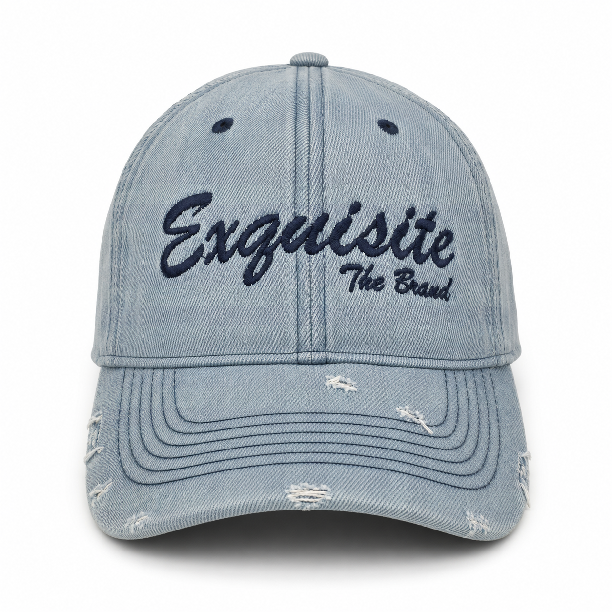 Exquisite Distressed Denim Dad Hat – Light Wash