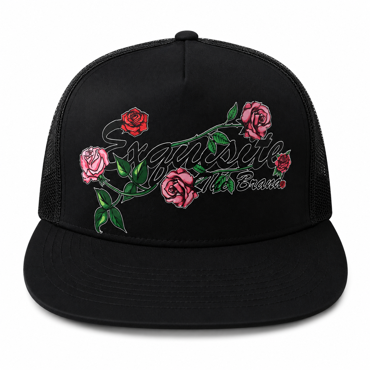 Exquisite Midnight Rose Script Flat Brim Snapback Hats