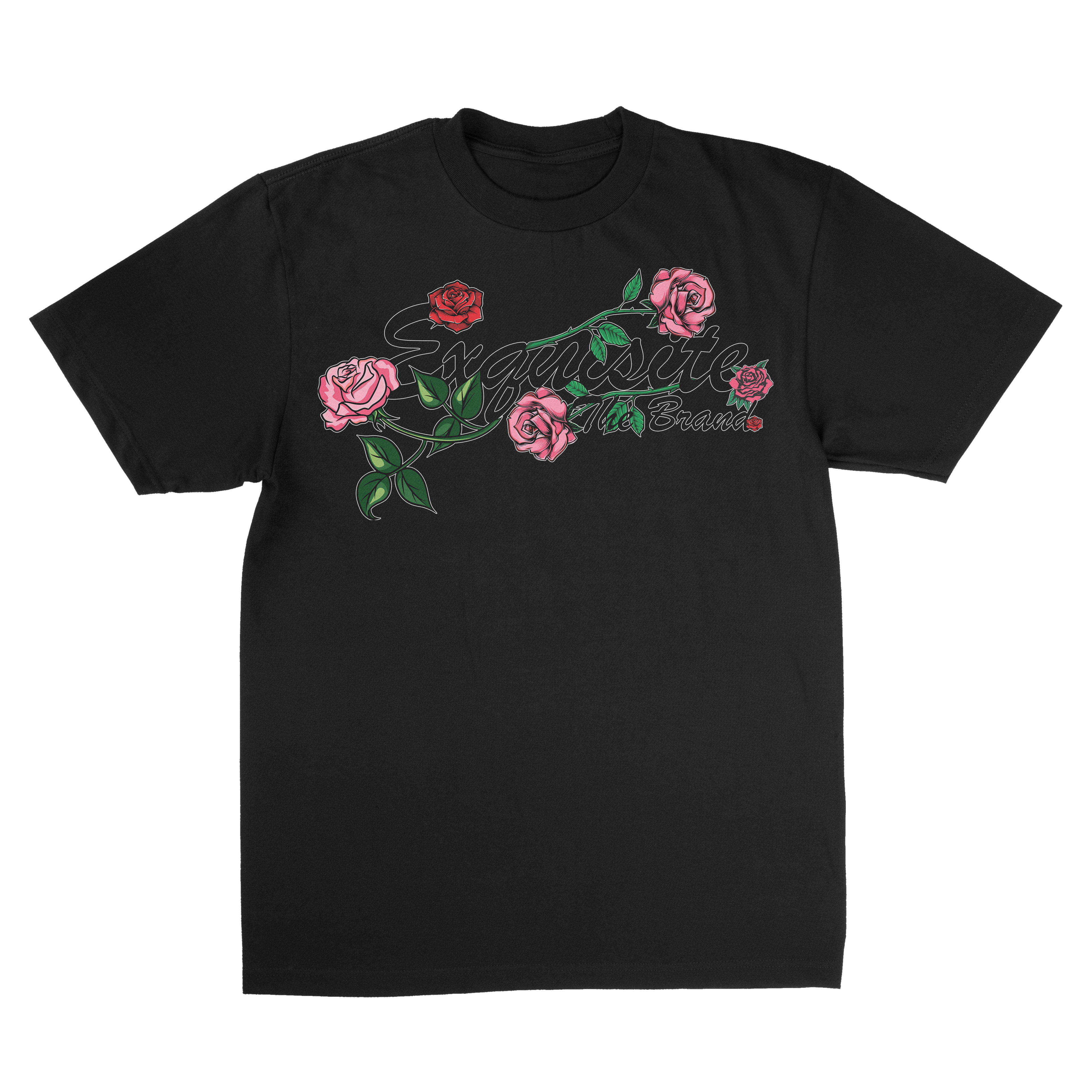 Exquisite Midnight Rose Vine Cotton-Polyester Blend Tees
